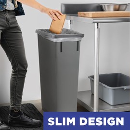 Plexon 23-Gallon Trash Can– Tall, Narrow Rectangular Garbage Bin for Kitchen, Garage, Office, or Restaurant, Gray, 2-Pack