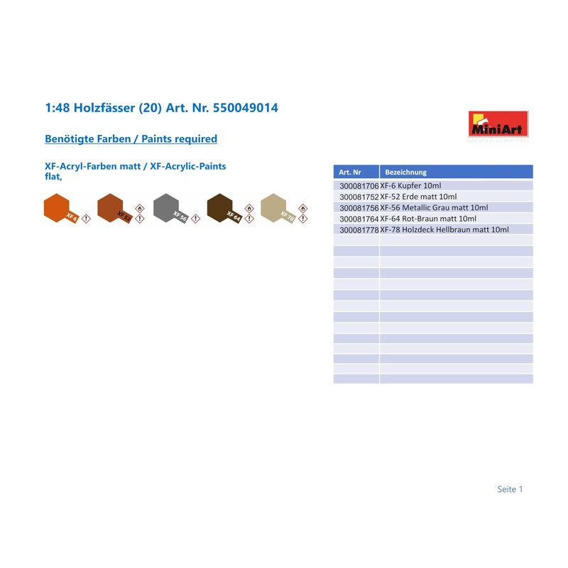 Mini Art 49014 1:48 Wooden Barrels (20) Faithful Replica, Model