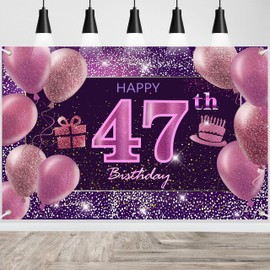 IMISI 47th Birthday Decorations - Happy Birthday Banner, Pink Backdrop for Party