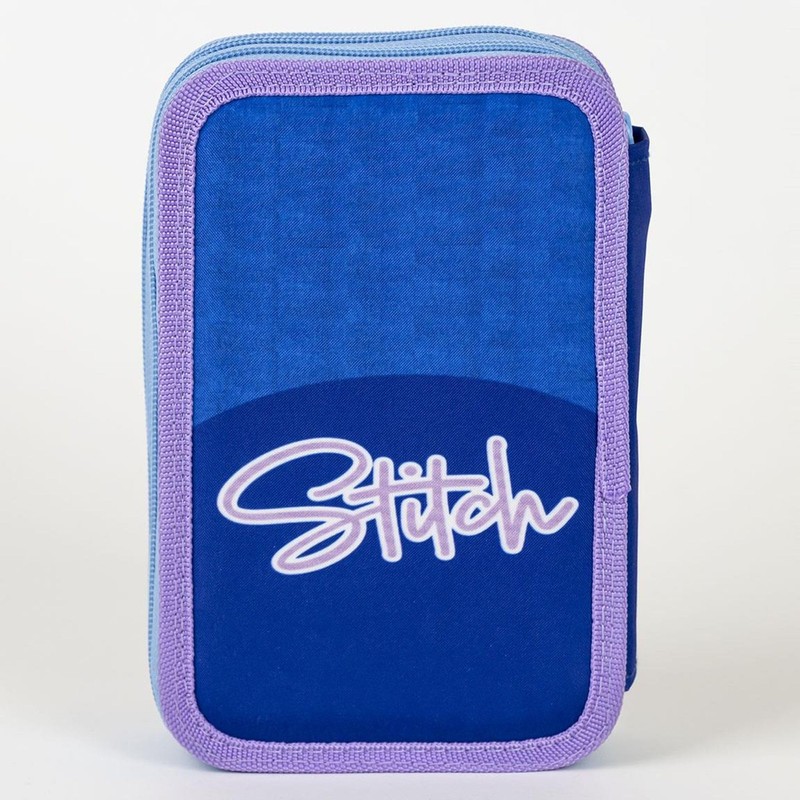 Stitch Pencil Case with 3 Compartments, Blue, 12.5 x 4.5