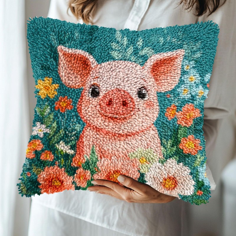 Generic DIY Latch Hook Pillow Cover Kit - Pig Theme