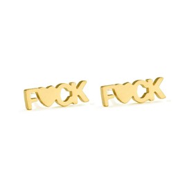 Funny Letters Stud Earrings Punk Love Heart Shaped Statement Small Cartilage Tragus Piercing for Women Men Fashion Initial Jewelry Personalise Gothic Gifts Birthday Xmas Friendship (Goldtone)