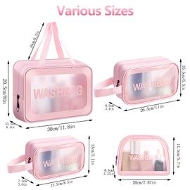 4 Pcs Clear Travel Toiletries Bag for Women, Travel Toiletry Bags Clear Wash Bag for Toiletries, PVC Waterproof Makeup Bag for Women and Girls (Pink)