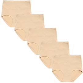 WEALD TRIBE Women Cotton Postpartum Panties High Waisted Maternity Pregnancy Briefs 5 Pack (US, Alpha, Large, Regular, Regular, Beige-5Pack)