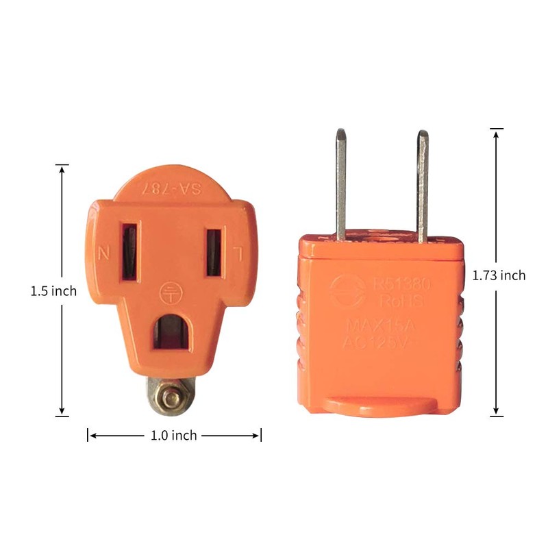 3-Prong to 2-Prong Grounding Converter Adapter Plug for Wall Outlet,