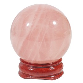 Lovionus89 40 mm Healing Crystal Ball Divination Sphere Sculpture Home Decoration Fengshui Balls with Wooden Stand, Rose Quartz