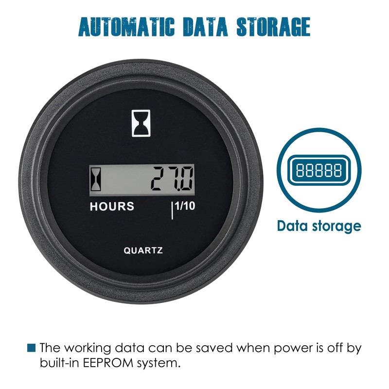 Runleader LCD Hour Meter,DC 4.5V to 90V, Data Storage &