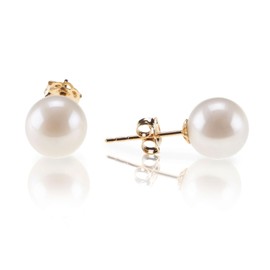 PAVOI 18K Yellow Gold Plated Sterling Silver Round Stud White Simulated Shell Pearl Earrings -12mm