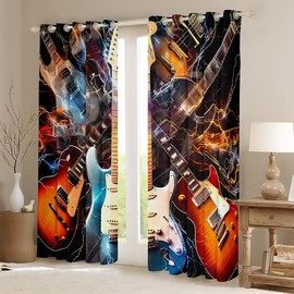 Feelyou Guitar Curtains for Bedroom Living Room Rock Music Window Drapes Kids Women Men Music Guitar Room Darkening Curtain Musical Instruments Window Treatments Room Decor (2 Panels, 42 x 84 Inch)