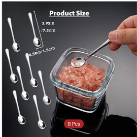 Tiny Stainless Steel Small Spoons, Espresso Spoons, Mini Tiny 7.5 cm, Cute Small Stainless Steel Spice Spoon for Spices, Salt, Honey, Teaspoon, Fun Little Scoops, Pack of 8