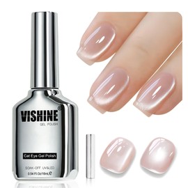 Vishine 16 ml Smalto Gel Occhio di Gatto Effetto Vetro Ghiacciato Glitter Olografico Traslucido Soak Off Magnetico per Nail Art, Nude Pink MY398