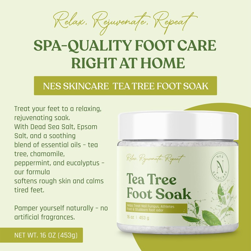 NES Skincare Tea Tree Foot Soak, 16 oz, with Peppermint