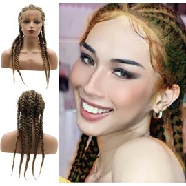 AFBeauty Lace Front Braided Wig Handmade Black 5 Braided Synthetic Black Afro Braiding Hair Heat Resistant Fiber Box Braids for Women Makeup Party