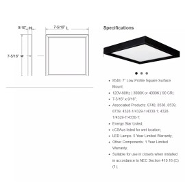 Royal Pacific RP Lighting 6" Low Profile Square LED Light 15W 8548WH-90-3K White 907 Lumens