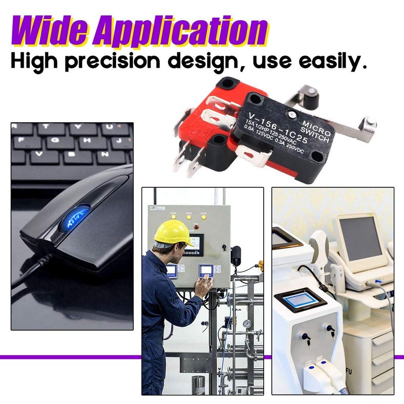 HiLetgo 10pcs V-156-1C25 Lead Limit Switch SPDT Switch Silver Base