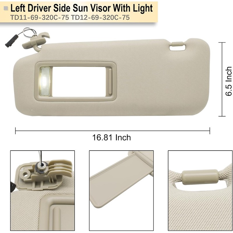 NHILES Left Driver Sun Visor Compatible with Mazda CX-9 2010-2015