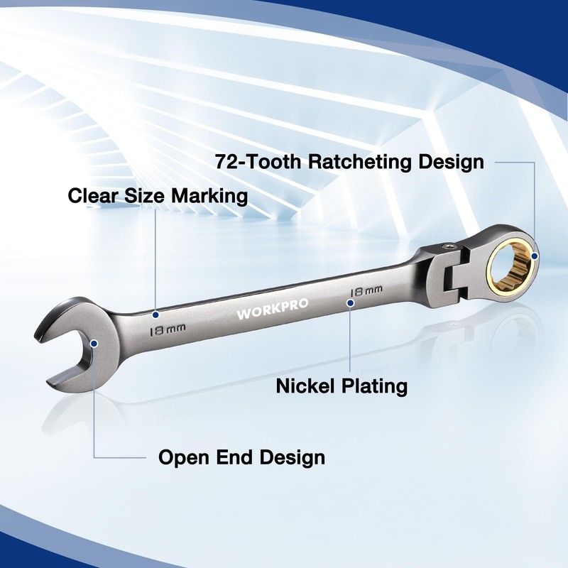 WORKPRO 22-Piece Flex-Head Ratcheting Wrench Set, Ratchet Combination Wrench Sets
