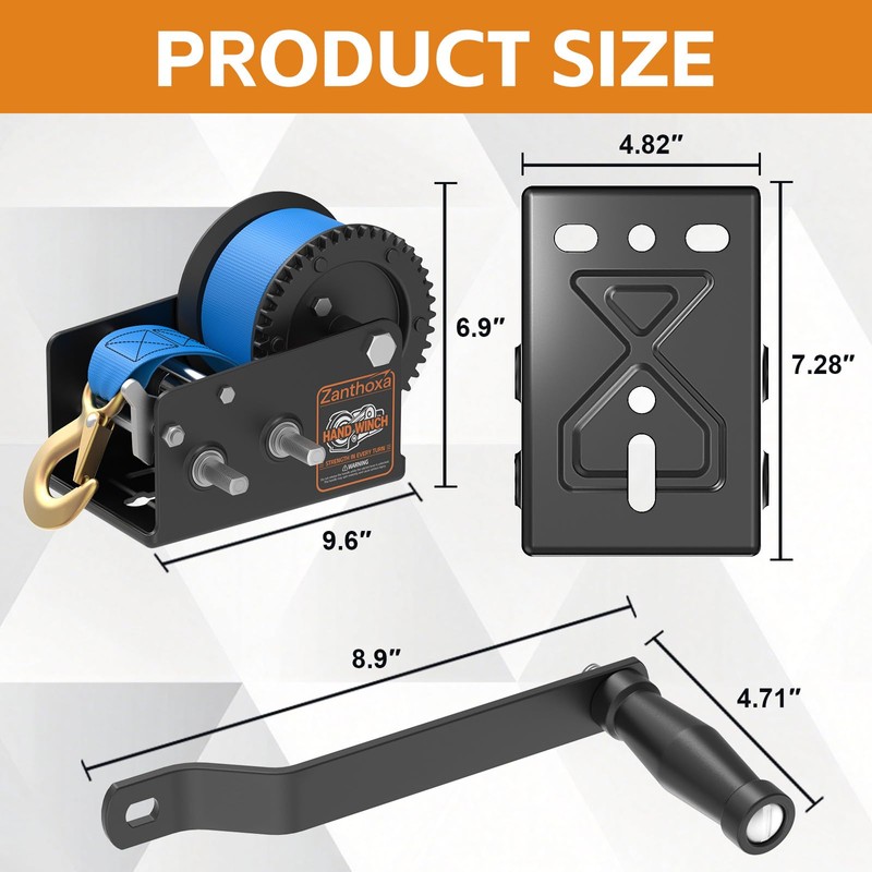 Zanthoxa 3500lbs Boat Trailer Winch, Heavy Duty Boat Winch with