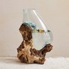 Creative Co-Op Reclaimed Glass Terrarium Vase on Wood Base, Clear