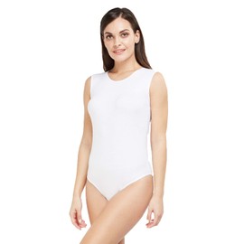 Maria Angel womens Ladies Sleeveless Stretch Bodysuit Leotard Vest Top Cami Tank 6007 (Large 12-14, White)