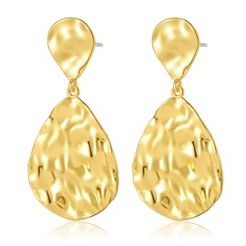 YUJIE Gold Plated Teardrop Earrings Lightweight Hammered Dangle Earrings for Women Fashion Jewelry
