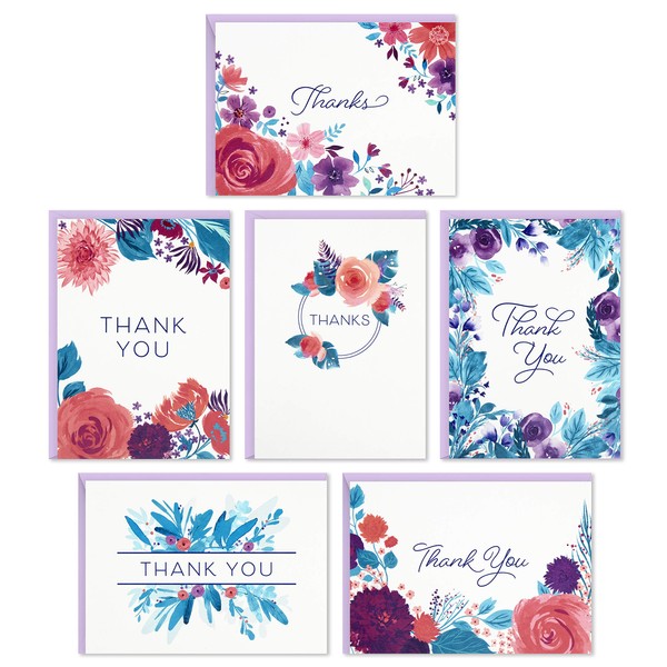 Hallmark Thank You Cards Assortment, Painted Flowers (48 Cards with Envelopes for Baby Showers, Wedding, Bridal Showers, All Occasion)