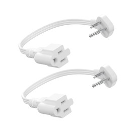 Flat Plug Short Extension Cord 1Ft-Low Profile Flat Plug 3 Prong 16 AWG, 1625W Grounded Indoor Power Cable Outlet Saver for Kitchen Home Office Room Appliance [White, 2 Pack]