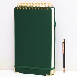 Simind Top Spiral Notebook 6x9 Leather Steno Pad 300 Pages Hardcover Steno Notebooks Top Spiral for Work Steno NotePad, 100 GSM Thick Paper, Left Handed Notebooks for Office College School,Green