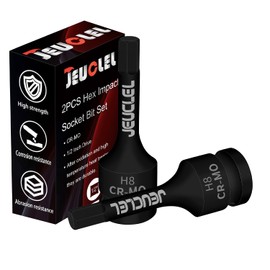 JEUCLEL 2Pcs 8mm Hex Impact Bit Socket, H8 1/2-Inch Impact Drive Allen Socket, Cr-Mo Steel Lengthen Hex Screwdriver Adapter for Electric Ratchet Wrenches Fastening Screws