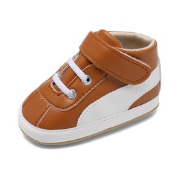 Shidangdisk Baby Shoes Boys Girls Infant Sneakers PU Leather Non-Slip Soft Rubber Sole Toddler Crib First Walker Shoes (Yellow, Infant & Toddler, 0-18 Months, Medium)