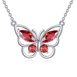 AINFQY Butterfly Necklace for Women 925 Sterling Silver Butterfly Pendant Necklace January Birthstone Cubic Zirconia Jewelry Gift