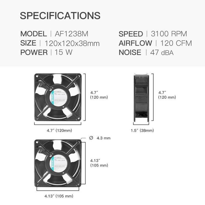 SOTOP IP55 Waterproof Metal Blades Axial Fan, 115V AC 120mm