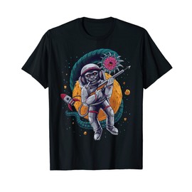 Monkey in Space Fighting Aliens Harpoon Gun Rocket Ship T-Shirt