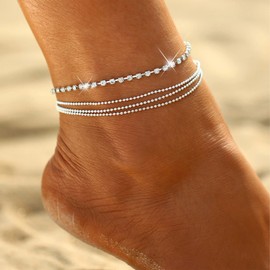 Ankle Bracelets Gold Anklets for Women Layered Beads Anklets for Women Chain Ankle Bracelet for Summer Holiday Adjustable Beach Foot Jewelry