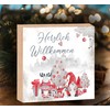 Wooden Picture "Frohe Weihnachten Herzlich Willommen Gnome" Merry Christmas Watercolours