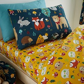 Girls Boys Kids Woodland Friends Animals Navy Blue Standard Reversible Extra Pair Of Standard Pillow Cases