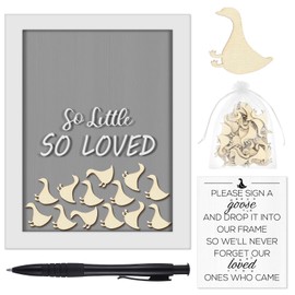 Chunful So Little So Loved Wooden Goose Token Frame, 1 Goose Baby Shower Frame Guestbook, Gender-Neutral Pregnancy Keepsake with 65 Signature Tokens and Pen, Gray and White