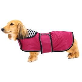 Geyecete Dog Raincoat, Adjustable Waterproof Dog Jacket for Dachshund, Raincoat with Reflective Straps, Rain Jackets with Belt with Velcro Fastening for Miniature Dachshund, Pink, XL