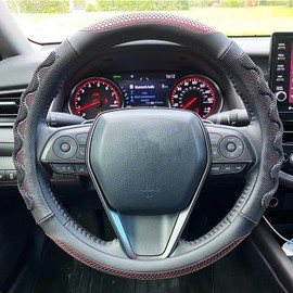XHRING Car Steering Wheel Cover for Toyota Tacoma 2012-2025 4Runner 2010-2025 Tundra 2000-2025 Sequoia 2014-2025 2/4 Door SR5 Trail Limited Platinum TRD Pro Off Road 4x4 Sport Accessories, Wine Red-L