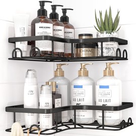 Kitsure Shower Shelf No Drilling – 2 Pieces Rustproof Shower Gel Holder No Drilling Shower Shelf Corner with 4 Hooks Soap Dish and Razor Holder, Durable Shower Shelf No Drilling, X-Large