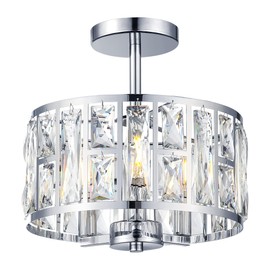 Semi Flush Mount Ceiling Light, 12 Inch Crystal Ceiling Lighting Fixtures, 3 Lights Modern Chrome Chandelier Lighting Fixture for Bedroom Living Room Dining Room Kitchen Hallway Entryway, SF001-3-CH
