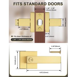 Tinewa 10 Pack Heavy Duty Gold Square Privacy Interior Door Levers, Satin Brass Finish, Bedroom and Bathroom Door Handles Keyless Bed/Bath Lockset