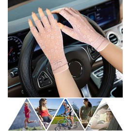 XFONZYUN Women's Lace Gloves, Fingerless, UV Protection, Sunscreen, Anti-Slip, Half Fingering, Cooling Sensation, Smartphone Compatible, UV Protection, Driving, Bicycle, Commuting, Thin, Rough Hands,