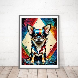 MOER SKY Colorful Pets Diamond Painting Kits for Adults, Chihuahua Full Drill Diamond Art Painting by Number Kits, Dog Diamond Gem Art Wall Home Decor 12x16inch
