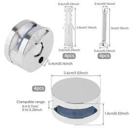 4 Pack Zinc Alloy Frameless Mirror Mounting Hardware Kit - Heavy Duty Bathroom Mirror Holder Brackets Clips Glass Fitting Clamps for 4-7mm Glass with Chrome Finish, Includes Screws & Anchors