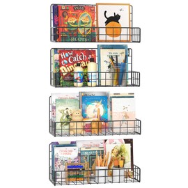 MFTEK Wall Mounted Metal Kids Bookshelf - Wall Book Shelf for Kids Rooms, Hanging Book Shelves Organizer for Room Decor, Nursery Classroom Home Floating Bookshelves Set of 4