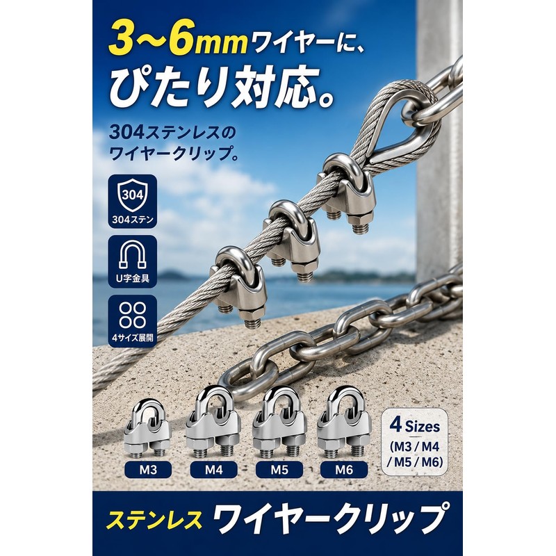 fogman Wire Clips M3 M4 M5 M6 Rope Stopper Stainless