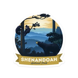 Die Cut Sticker Shenandoah National Park, Virginia, Black Bears, Lithograph, Contour Vinyl Sticker 3 to 6 inches, (Waterproof Decal for Cars, Water Bottles, Laptops, Coolers), Large