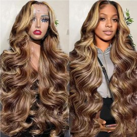 24 Inch Wear and Go Glueless Wigs Human Hair Pre Plucked Pre Cut 5x5 HD Lace Closure Wigs Human Hair Body Wave Highlight Ombre Lace Front Wigs Human Hair 4/27 HD Honey Blonde Wig Human Hair