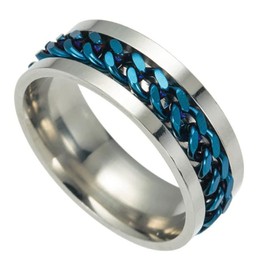SNS Components Stainless Steel Blue Chain Mens Ring (U)